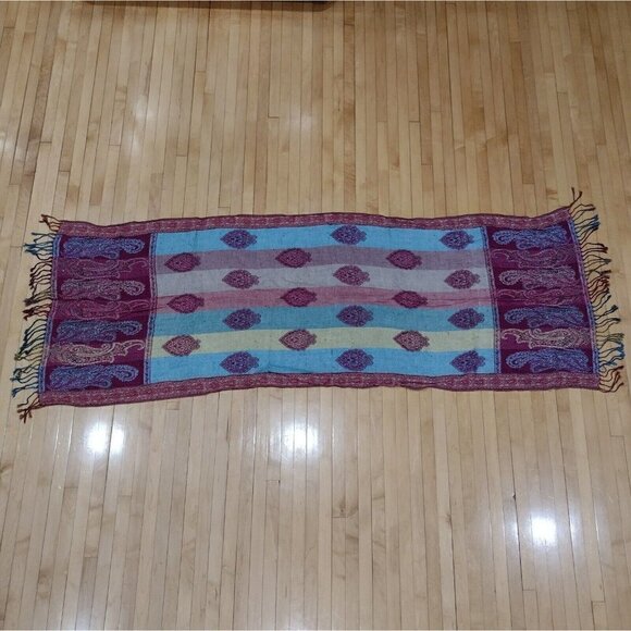 Womens 100% Cashmere Pashmina Wrap Multi Colored Paisley Fringe Afghanistan - Picture 5 of 7